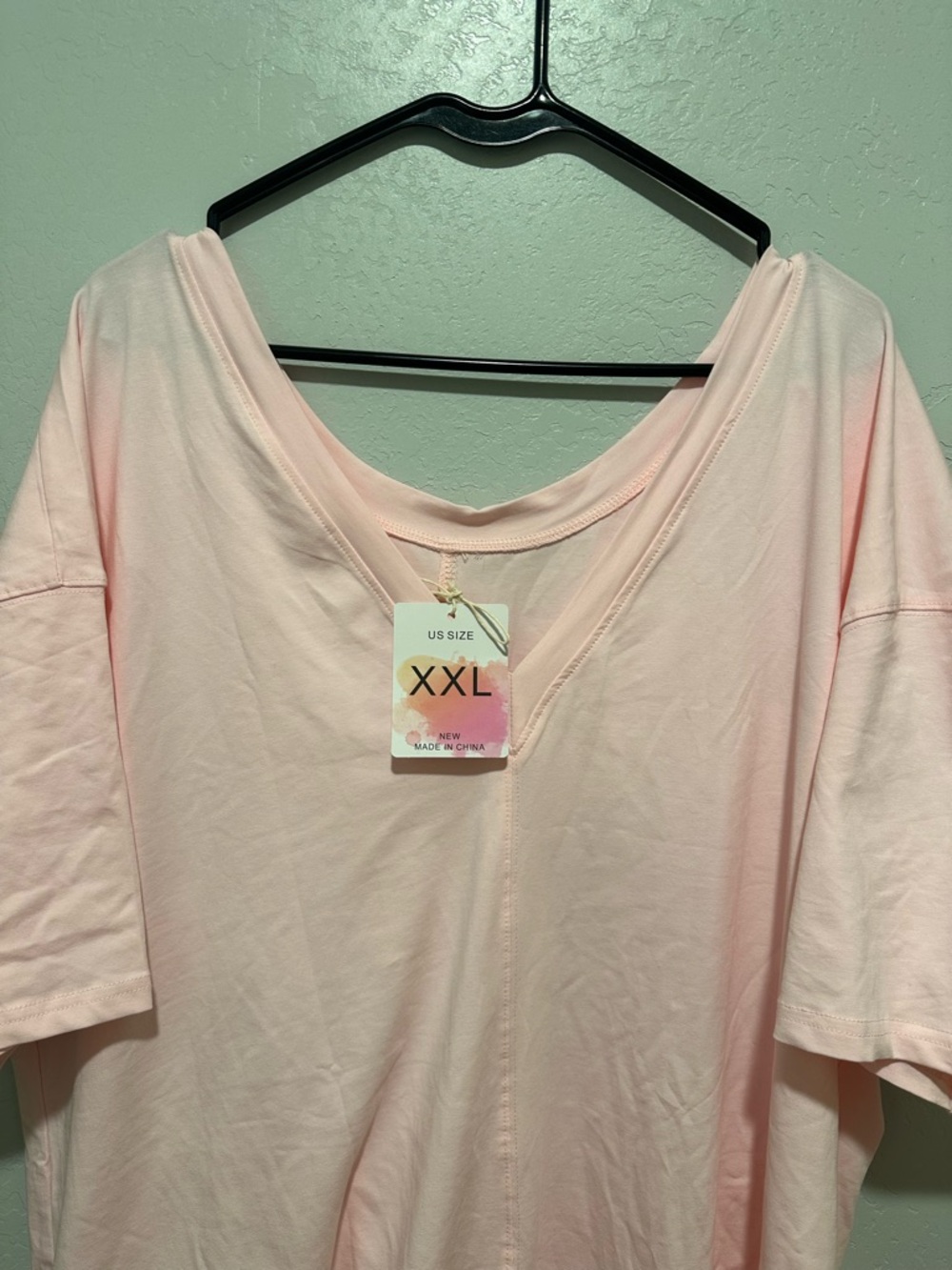 Light Blush V-Neck Tee Dress with Size Tag - Picture 3 of 10